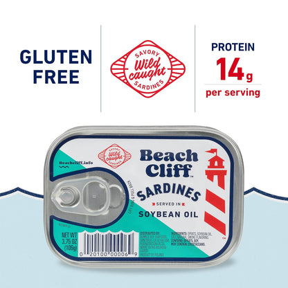 Beach_Cliff_Wild_Caught_Sardines_in_Soybean_Oil,_3.75_oz_Can_(Pack_of_12)_-_13g_Protein_per_Serving_-_Gluten_Free,_Keto_Friendly_-_Great_for_Pasta_&_Seafood_Recipes