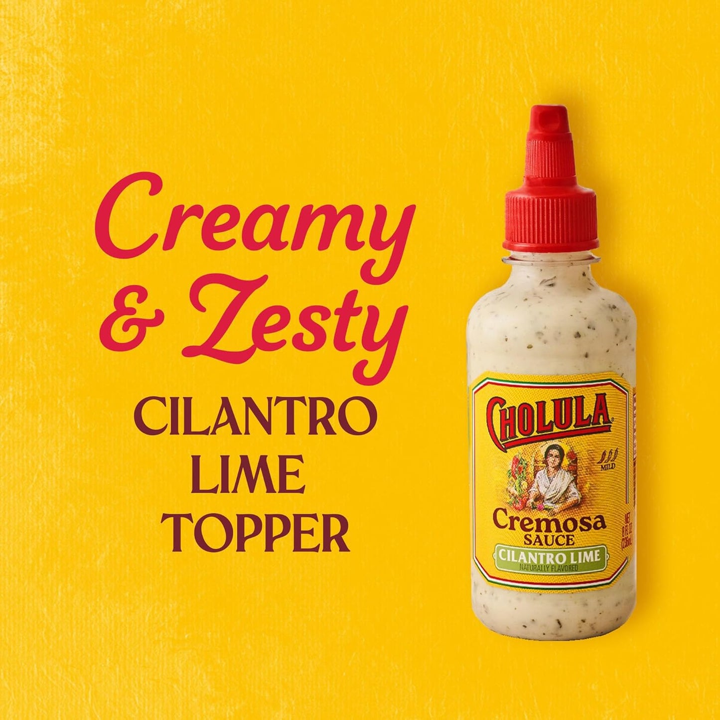 Cholula_Cremosa_Sauce,_Cilantro_Lime,_Mild_Heat,_Creamy_Squeezable_Topping_for_Tacos,_Enchiladas,_Soup,_Tostadas,_Eggs_and_More,_8_fl_oz