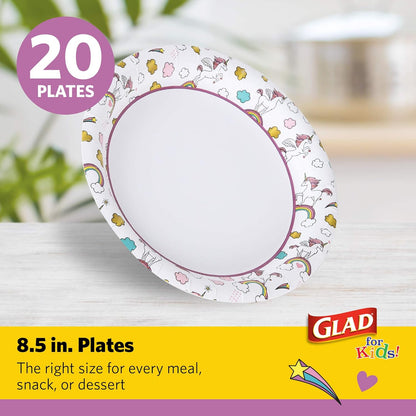 Glad_for_Kids_Unicorn_Theme_Disposable_Paper_Plates,_Heavy-Duty_Soak-Proof_Round_Plates_for_Kids_Birthdays,_Parties,_and_Everyday_Meals,_Microwave_Safe,_8.5_Inch,_20_Count