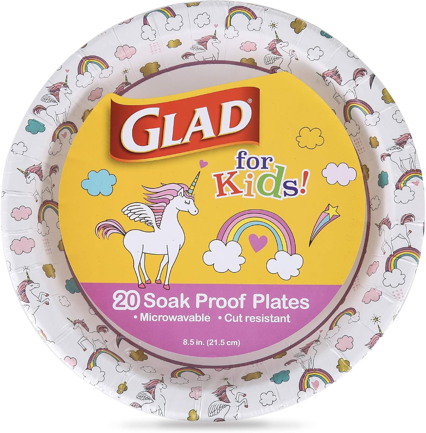 Glad_for_Kids_Unicorn_Theme_Disposable_Paper_Plates,_Heavy-Duty_Soak-Proof_Round_Plates_for_Kids_Birthdays,_Parties,_and_Everyday_Meals,_Microwave_Safe,_8.5_Inch,_20_Count
