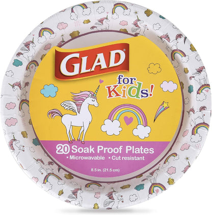 Glad_for_Kids_Unicorn_Theme_Disposable_Paper_Plates,_Heavy-Duty_Soak-Proof_Round_Plates_for_Kids_Birthdays,_Parties,_and_Everyday_Meals,_Microwave_Safe,_8.5_Inch,_20_Count