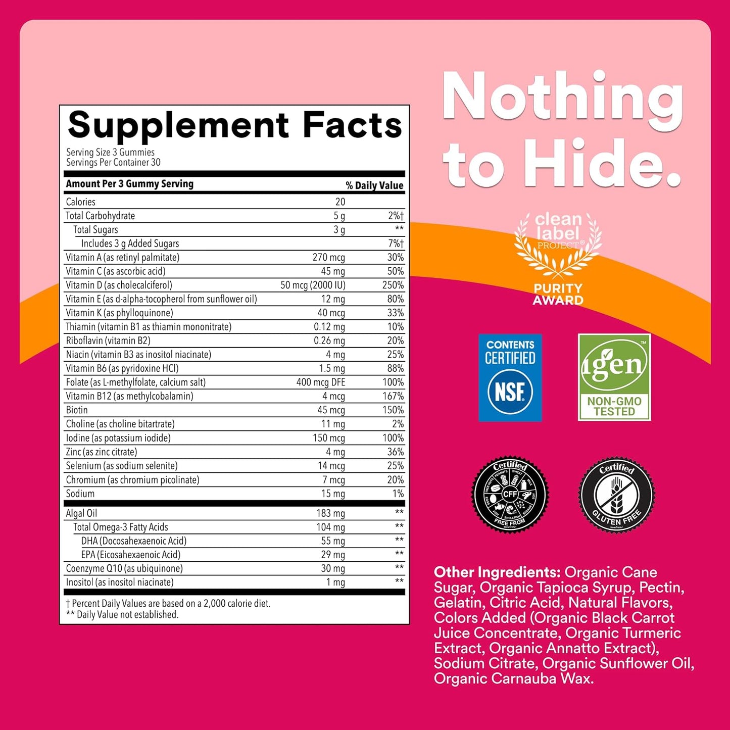 SmartyPants_Women's_Multivitamin_Gummies,_Omega_3_DHA/EPA,_Methylfolate,_CoQ10,_Vitamin_D3,_C,_B12,_B6,_A,_K,_Zinc,_Three_Fruit_Flavors,_90_Count_(30_Day_Supply)