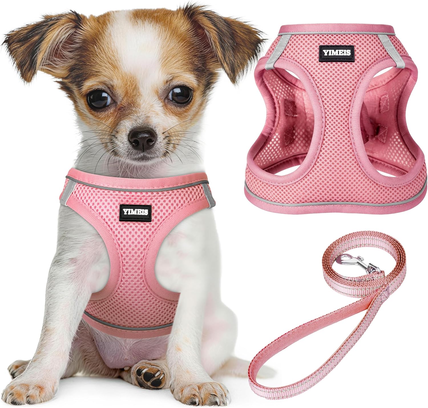 Dog_Harness_and_Leash_Set,_No_Pull_Soft_Mesh_Pet_Harness,_Reflective_Adjustable_Puppy_Vest_for_Small_Medium_Large_Dogs,_Cats_(Pink,_X-Small_(Pack_of_1)