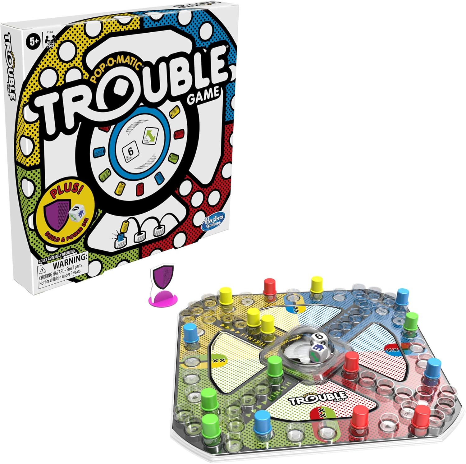Hasbro_Gaming_Trouble_Board_Game,_Includes_Bonus_Power_Die_and_Shield,_Family_Game_for_2-4_Players,_Ages_5_and_Up_(Amazon_Exclusive)