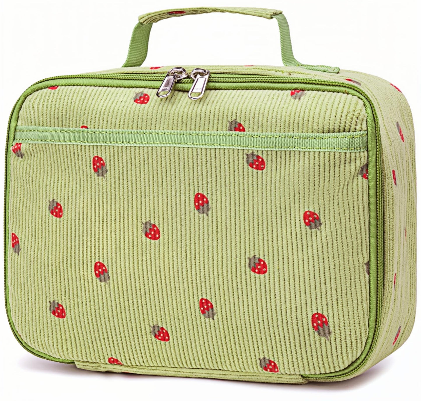Bluboon Kids Girls Lunch Bag Insulated Lunch Box for school Corduroy Lunch Cooler Organizer School Kids Lunch Tote (Corduroy-Strawberries-Green)