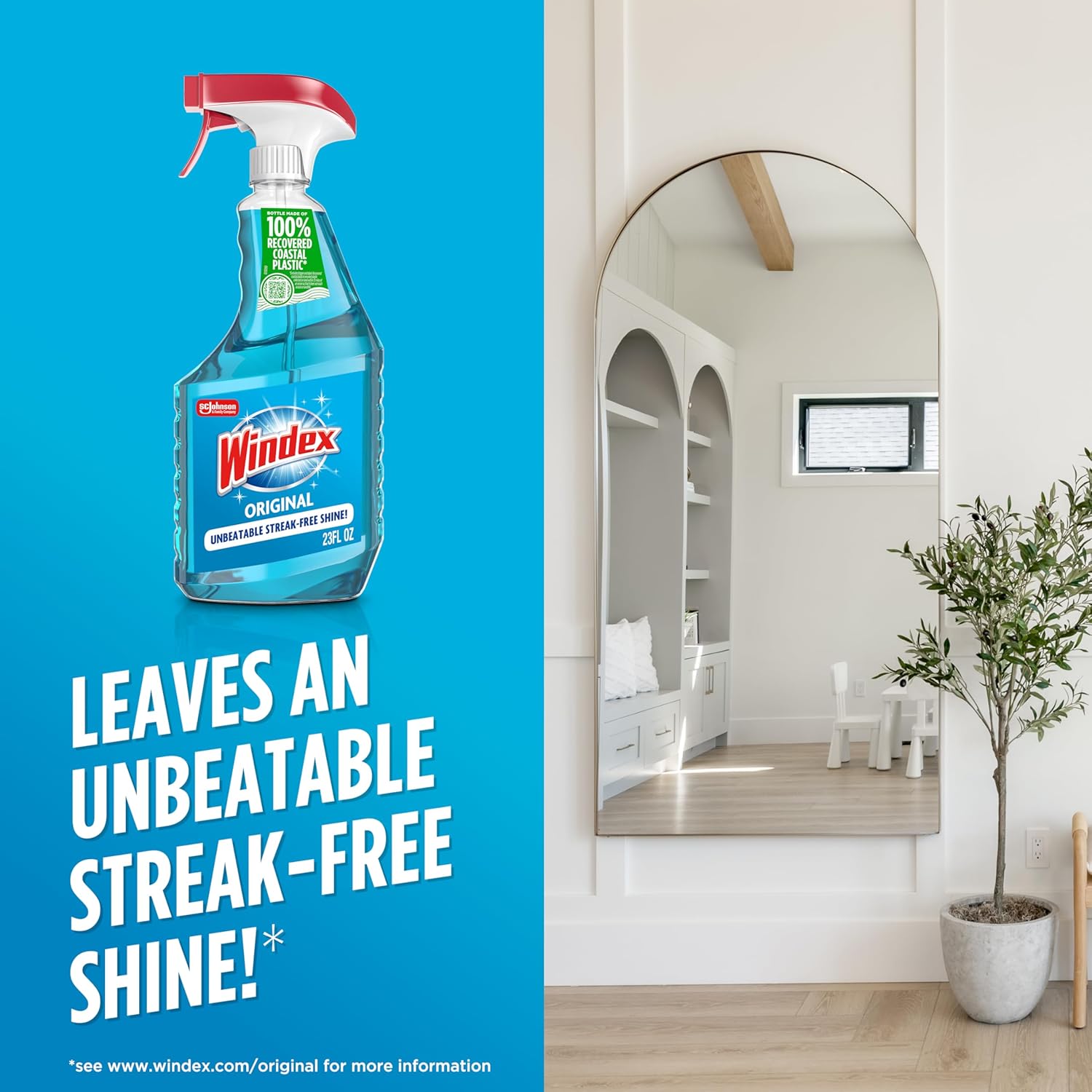 Windex_Glass_and_Window_Cleaner_Spray_Bottle,_Bottle_Made_from_100%_Recycled_Plastic,_Surface_Cleaning_Spray,_Original_Blue_Scent,_23_Fl_Oz_(Pack_of_6)