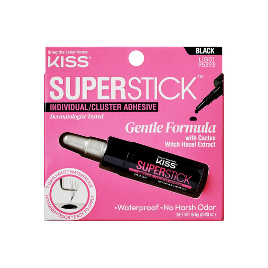 KISS_SuperStick_Individual_Lash_Cluster_Adhesive,_Gentle_Formula,_7_Day_Hold,_Cactus_&_Witch_Hazel_Extract,_Dermatologist_Tested,_Waterproof_Lash_Glue,_No_Harsh_Odor,_Net_Wt._6.5g_(0.23_oz.),_Black