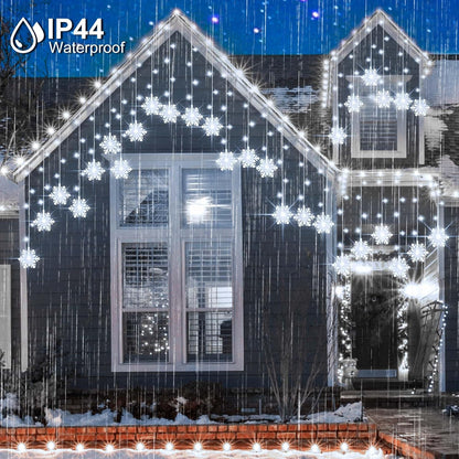 Christmas_White_Icicle_Lights_with_Snowflake,_150_LED_Curtain_Lights_with_8_Lighting_Modes,_Plug_in_Twinkle_Lights_for_Home_Christmas_Wedding_Party_Decoration