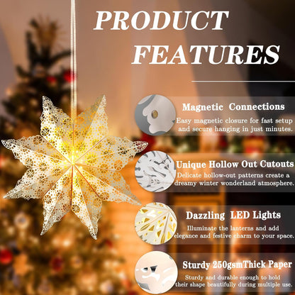 5Pcs_Christmas_Paper_Snowflake_Lanterns,_Large_Christmas_Paper_Star_Lanterns_with_LED_Lights_White_Beige_Khaki_Hanging_Snowflake_Lamps_for_Xmas_Winter_Frozen_Wedding_Birthday_Holiday_Party_Decorations