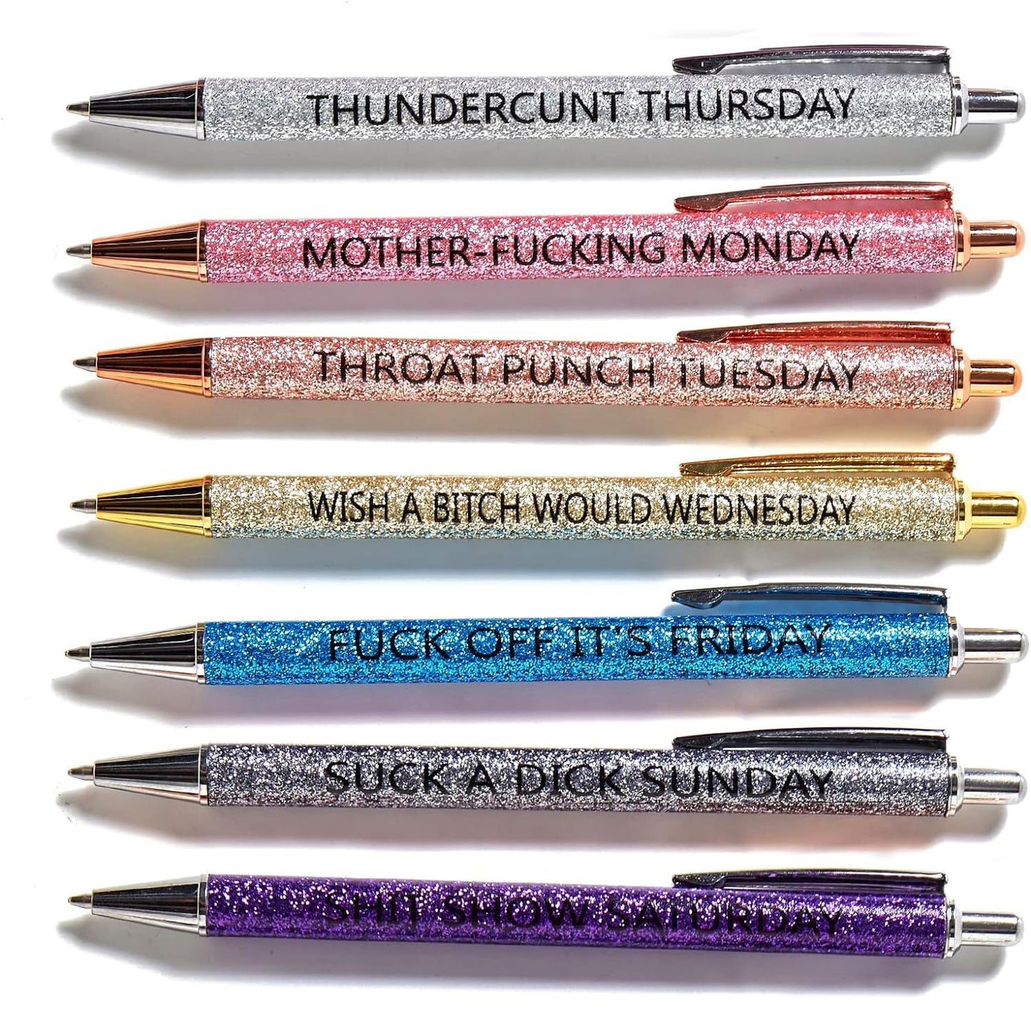 HLPHA 7pcs funny pens for adults, Seven Days of The Week Pen Describing Mentality,Glitter Ballpoint Pens,Black Ink Medium Point 1.0 mm Gift Pens, Cute Pens Office Supplies for Women