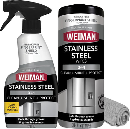 Weiman_Stainless_Steel_Cleaner_&_Polish_Kit,_3_Piece_-_Spray,_Wipes_&_Cloth,_Anti-Fingerprint,_Removes_Grease,_Water_Spots,_Streaks_&_Residue,_Polishing_Cleaner_Safe_for_Appliances,_Sinks_&_Grills
