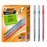 BIC Round Stic Xtra Life Ballpoint Pen, Ultra Long Lasting and Consistent Ink Flow, 60-Count in Black Ink
