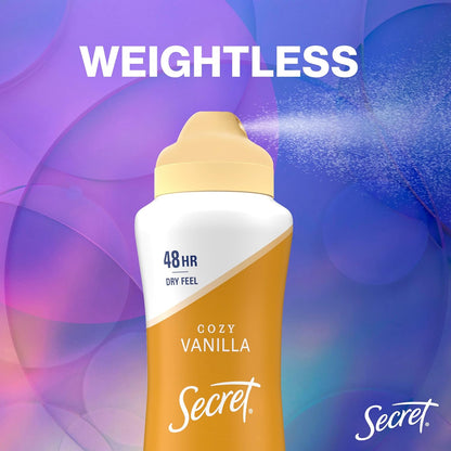 Secret_Dry_Spray_Antiperspirant_Deodorant_for_Women,_48hr_Weightless_Sweat_&_Odor_Protection,_Gentle_on_Skin,_Cozy_Vanilla_Scent,_4.1_oz_(Pack_of_3)