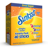 Sunkist Soda Variety Pack, Singles To Go Orange, Strawberry, Grape and Peach, 40 Total Sticks Beverage Sugar