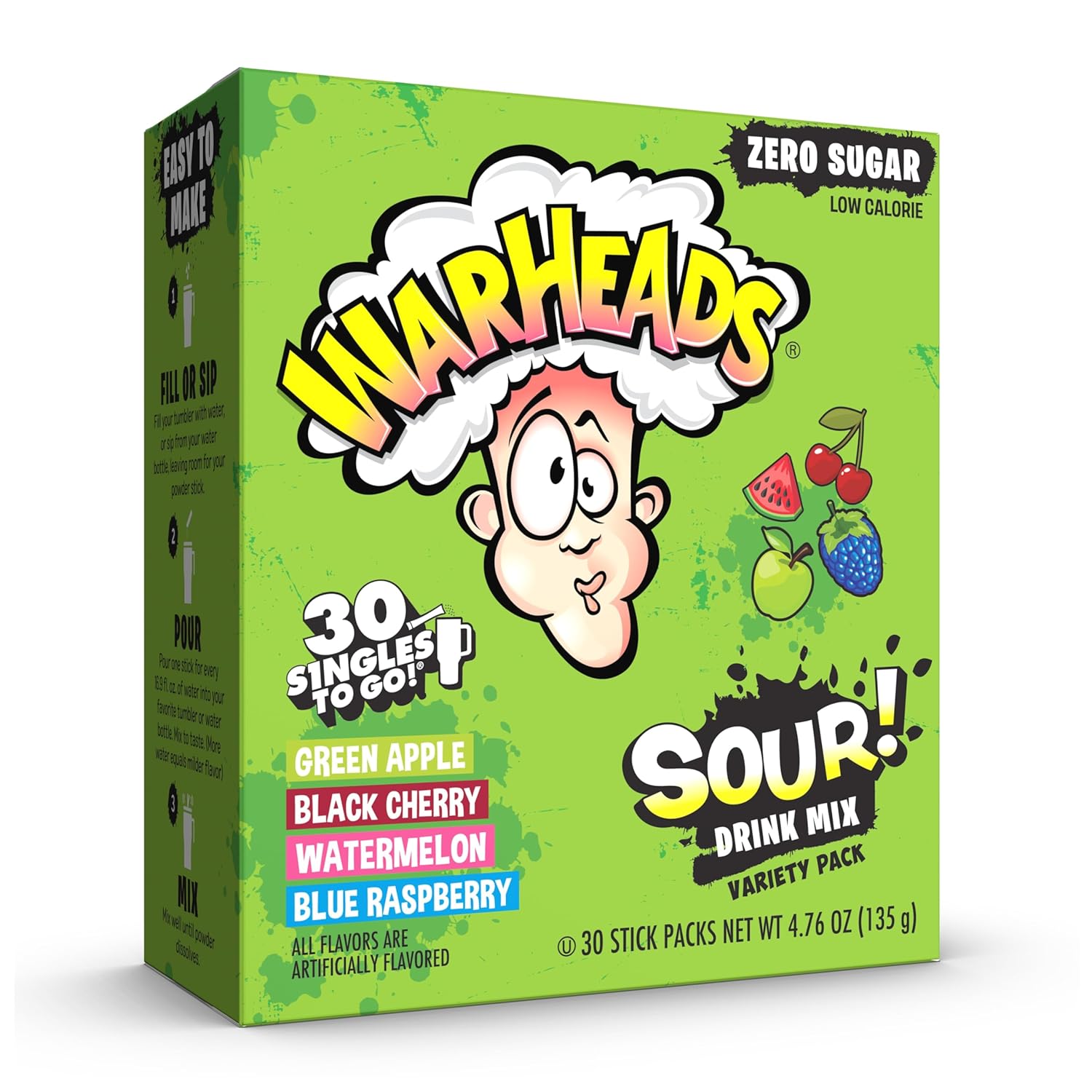 Warheads_Singles_To_Go_Sour_Drink_Mix,_30_Sticks,_Variety_Pack_(Green_Apple,_Black_Cherry,_Watermelon,_Blue_Raspberry),_Zero_Sugar,_Low_Calorie