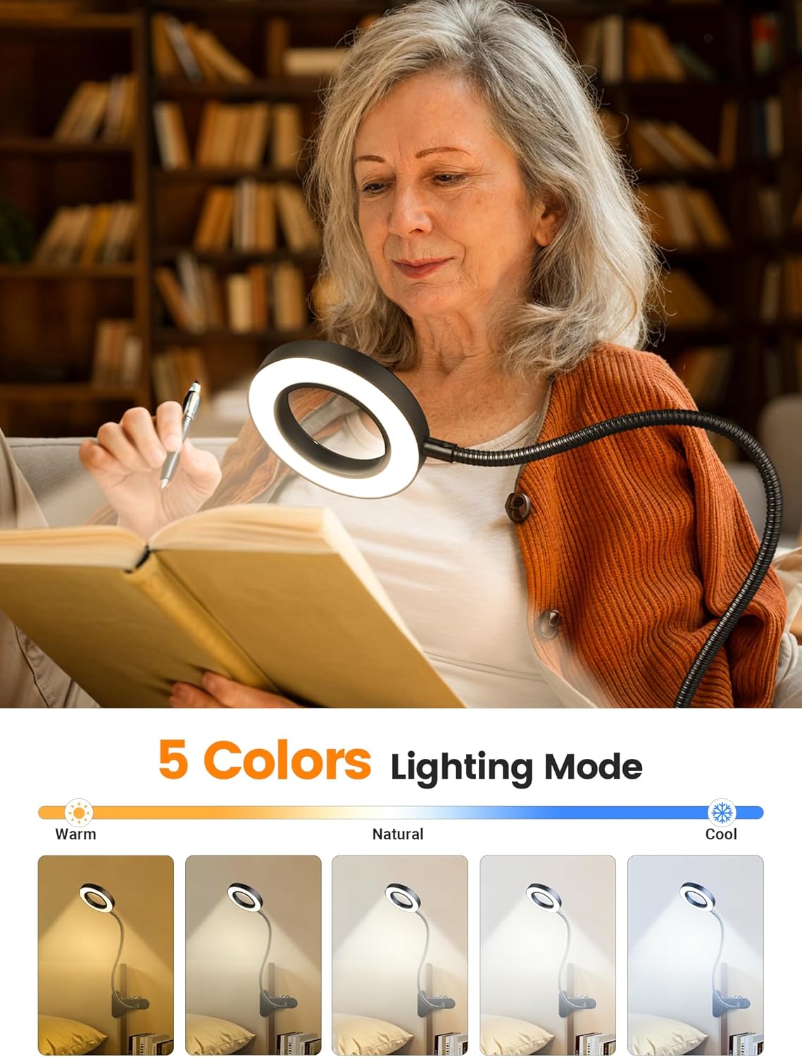 10X_Magnifying_Glass_with_Light,5_Colors+10_Brightness_Reading_Lamp,58_LED_Magnifier_with_Light,750_Lumen_Lighted_Magnifying_Glass_for_Reading,Clip_on_Lamp_for_Desk/Bed/Work/Nail_[Adapter]