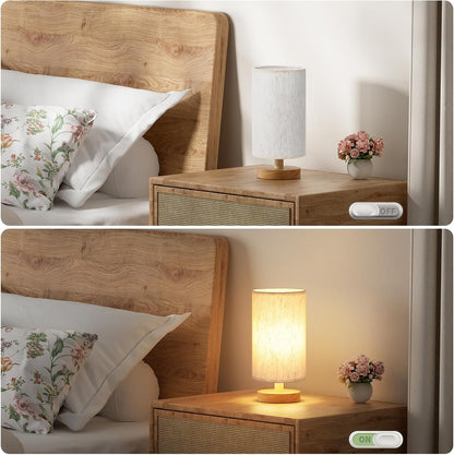 Fenmzee_Small_Table_Lamp_for_Bedroom_-_Inline_Control,_Bedside_Lamp_with_3000K_A15_LED_Blub,_Easy_Assembly_(Cream_Shade_-_Wood_Base,_9"_Inline_Control)
