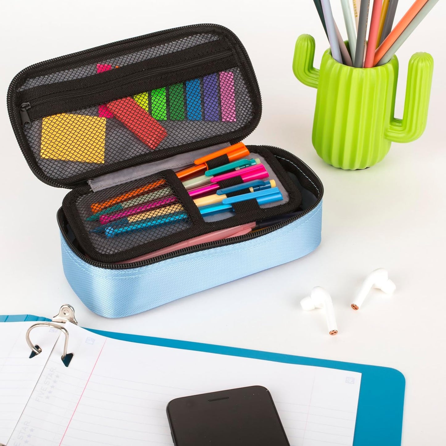 Five_Star_Pencil_Pouch,_Pen_Case,_High-Capacity_Zipper_Pouch,_Storage_Organizer_for_School_Supplies_Earbuds_Chargers_Cables_Makeup,_Blue/Denim_(500212F-ECM)