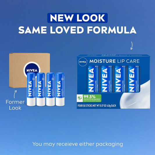 NIVEA_Moisture_Lip_Care,_Hydrating_Lip_Balm_with_Shea_Butter,_Nourishing_Oils_and_Vitamin_C_&_E,_3-in-1_Moisture,_Repair_and_Nourish,_0.17_Oz_Stick,_Pack_of_4