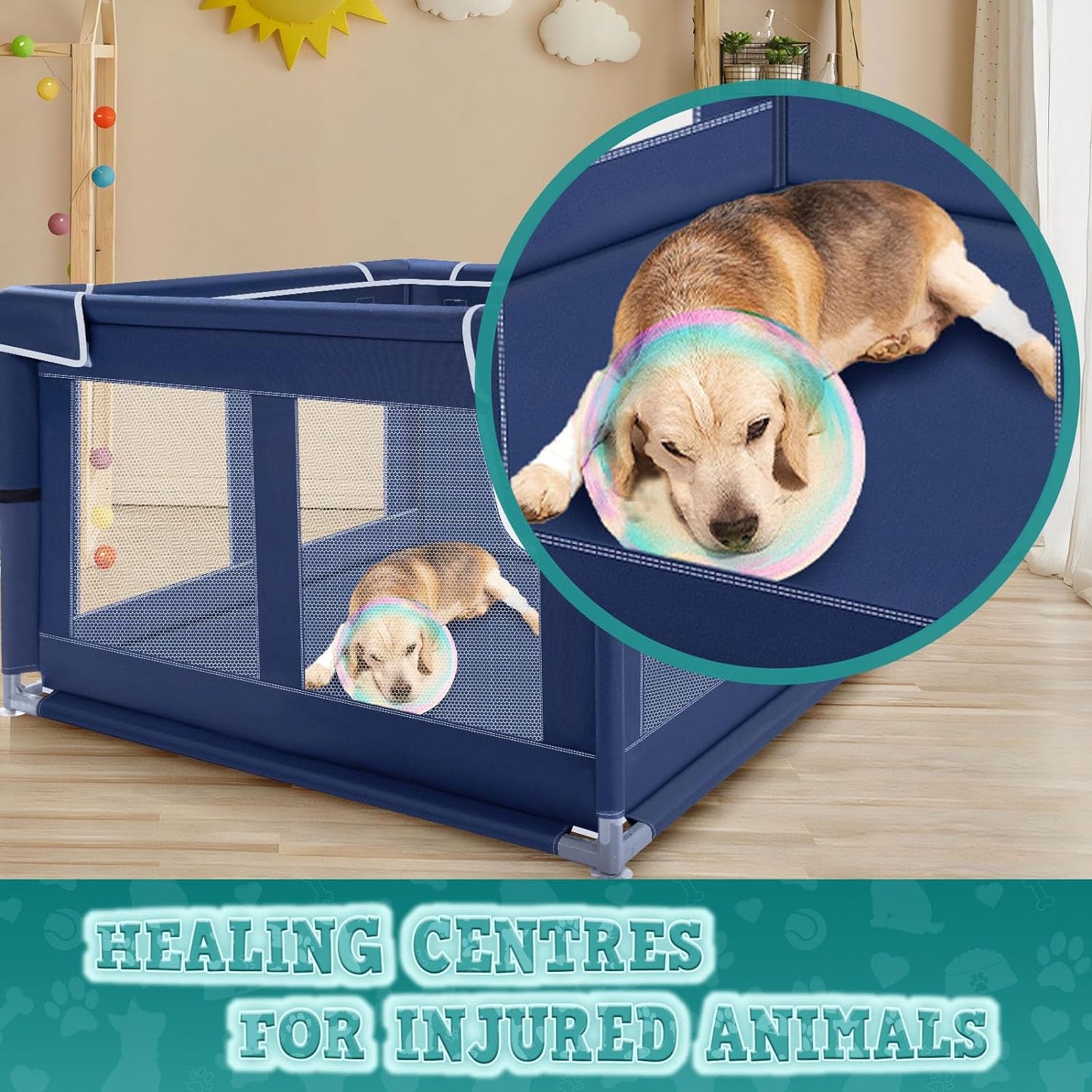XVISHX_42x42_Inches_Puppy_Playpen_with_Gate,_Dog_Playpen_for_Puppies_or_Small_Dogs,_DogFence_Pet_Playpen_for_Indoor_&_Outdoor,_Sturdy_Safety_DogPen_with_Thickened_Fabric,_High-Strength_Nylon_Wire_Mesh
