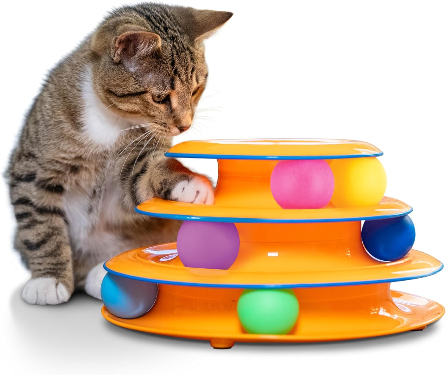 Catstages_Tower_of_Tracks_Cat_Toy_–_3-Level_Track_Tower_with_6_Balls,_Interactive_Cat_Toy_for_Indoor_Enrichment