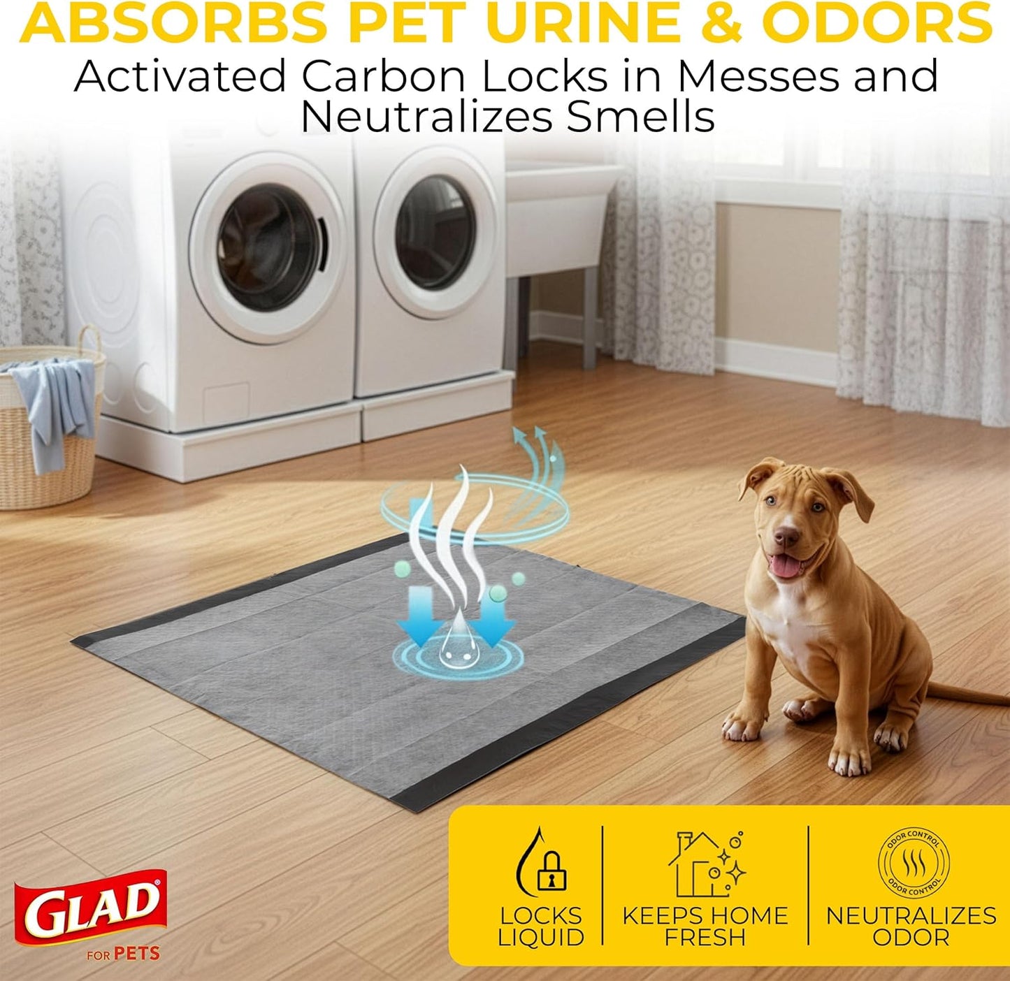 Glad_for_Pets_Black_Charcoal_Puppy_Pads_-_6-Layer_Leak-Proof_Construction,_Activated_Carbon_Odor_Control,_Pheromone_Attractant_-_Disposable_Dog_Pee_Pads_for_Potty_Training,_23_x_23_in,_100_Count