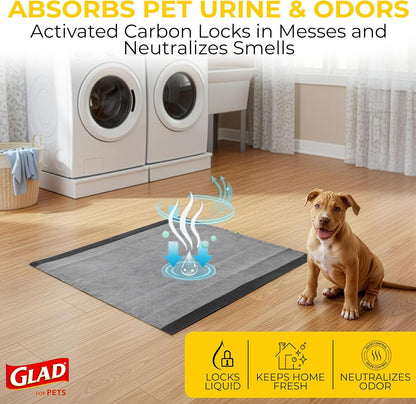 Glad_for_Pets_Black_Charcoal_Puppy_Pads_-_6-Layer_Leak-Proof_Construction,_Activated_Carbon_Odor_Control,_Pheromone_Attractant_-_Disposable_Dog_Pee_Pads_for_Potty_Training,_23_x_23_in,_100_Count