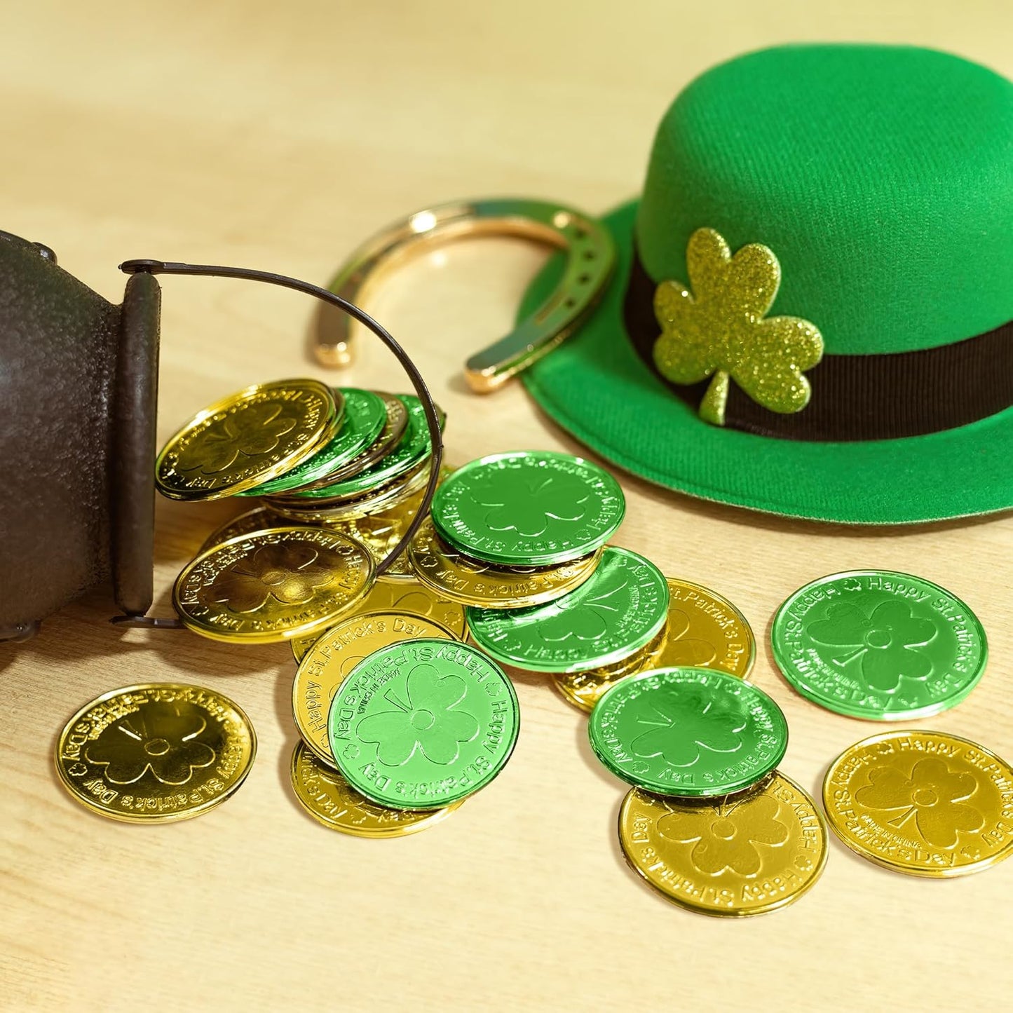 OHOME_Gold_Coins_St_Patricks_Day_-_120_Pieces_Shamrock_Plastic_Coins_Green_and_Gold_St._patrick's_Day_Accessories_for_St_Patricks_Day_Decorations_Birthday_Crafts_Party_Favors_Decor