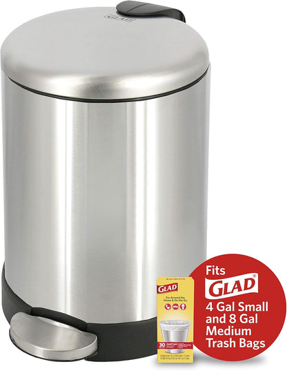 Glad_Small_Trash_Can,_1.2_Gallon_|_Round_Stainless_Steel_Garbage_Bin_with_Soft_Close_Lid_&_Step_Foot_Pedal_|_Metal_Waste_Basket_with_Removable_Inner_Bucket,_Stainless,_8_x_9.5_x_12_inches