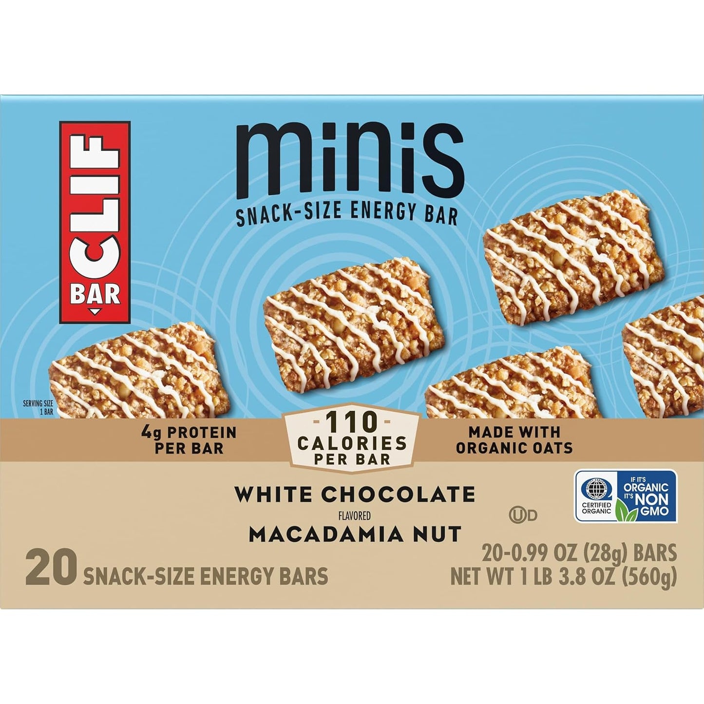 CLIF_BAR_Minis_-_White_Chocolate_Macadamia_Nut_Flavor_-_Made_with_Organic_Oats_-_4g_Protein_-_Non-GMO_-_Plant_Based_-_Snack-Size_Energy_Bars_-_0.99_oz._(20_Pack)