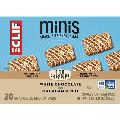 CLIF_BAR_Minis_-_White_Chocolate_Macadamia_Nut_Flavor_-_Made_with_Organic_Oats_-_4g_Protein_-_Non-GMO_-_Plant_Based_-_Snack-Size_Energy_Bars_-_0.99_oz._(20_Pack)