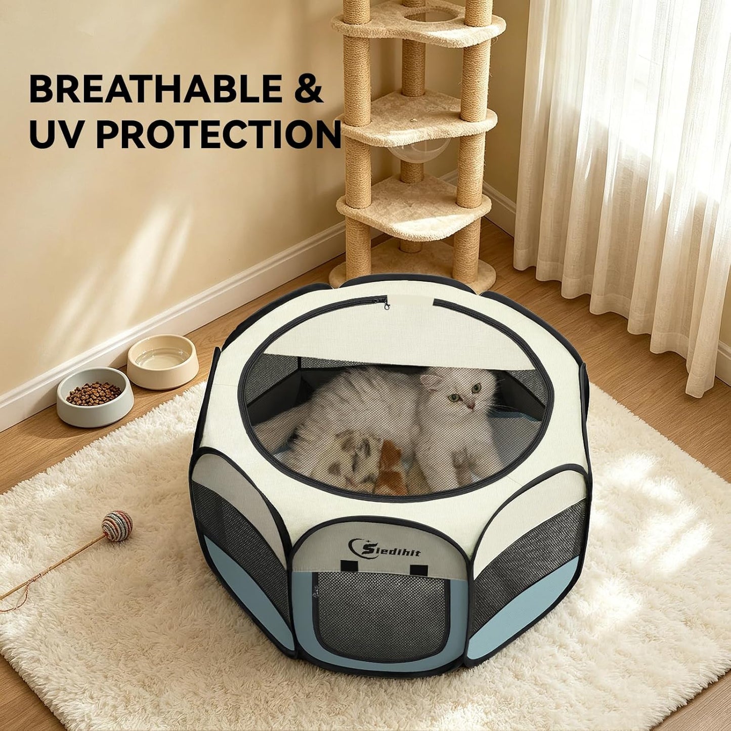 Siedihit_Dog_Cat_Playpen,_Puppy_Pet_Playpen_Indoor_for_Small_Dog_Crate_Tent_Cage_Outdoor,_Portable_Pop_Up_Dogs_Enclosure_Kennel_with_Carrying_Case_for_Dogs/Cats/Rabbits(Grey,_Small