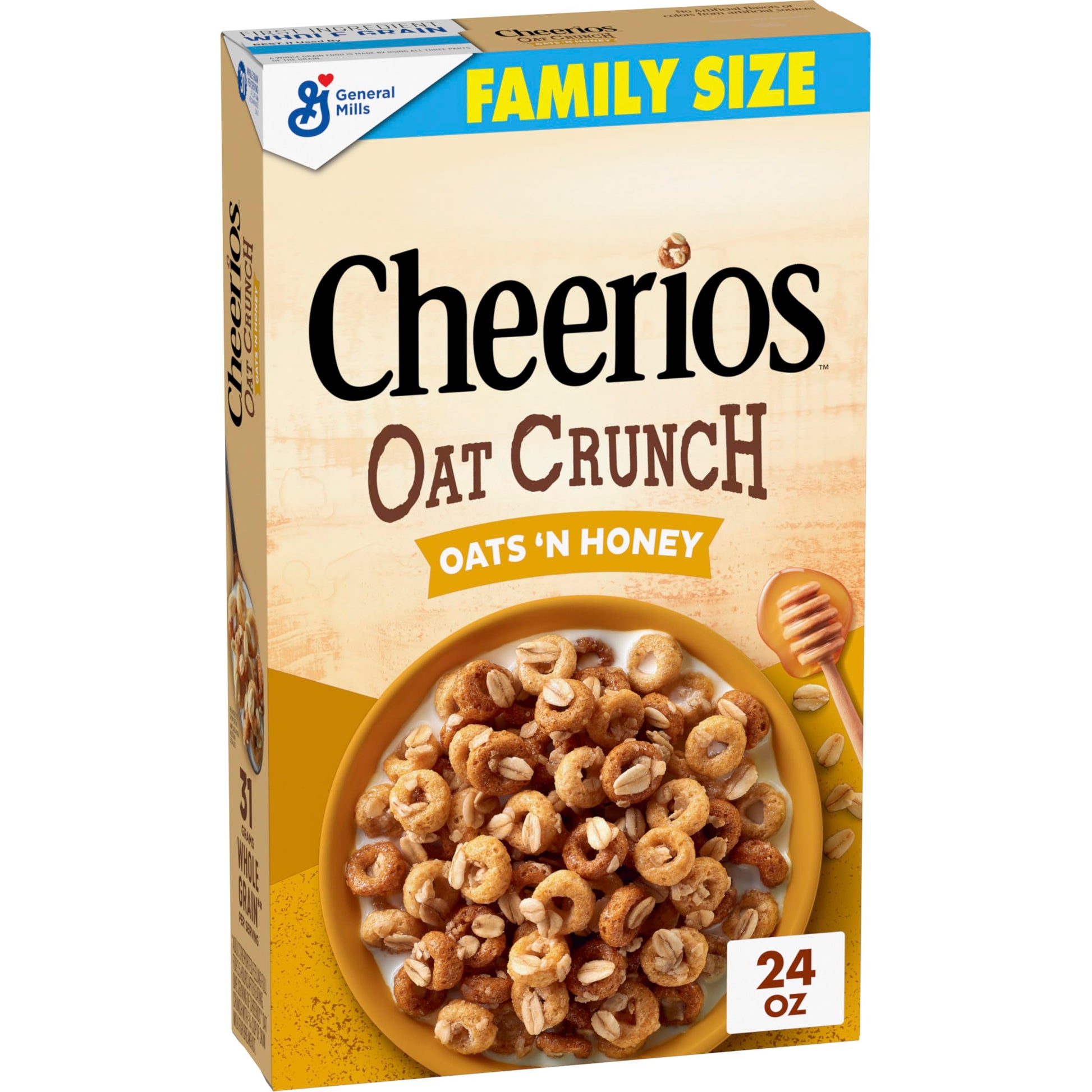 Cheerios Oat Crunch Oats &amp;#39;N Honey Breakfast Cereal, Made with Whole Grain, Family Size, 24 oz