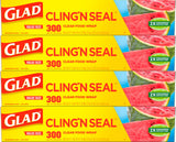Glad Cling N Seal Plastic Wrap for Food, Airtight Seal, 300 Square Foot Roll