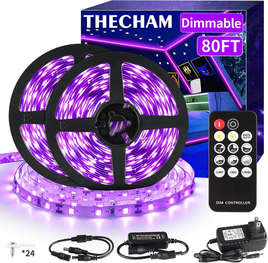 20FT/40FT/80ft_Black_Lights_Strip_with_Remote,_12V_Flexible_Blackights_for_Glow_Party,_Adjust_Brightness,_Delay_Off,_3_Light_Modes,_Indoor_Fluorescent_Party,_Stage_Lighting