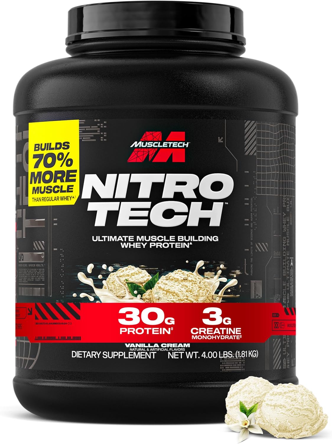 Muscletech_Whey_Protein_Powder_(Vanilla_Cream,_4_Pound)_-_Nitro-Tech_Ultimate_Muscle_Building_Formula_with_Whey_Protein_Isolate_-_30g_of_Protein,_3g_of_Creatine_&_6.8g_of_BCAA_-_Packaging_May_Vary