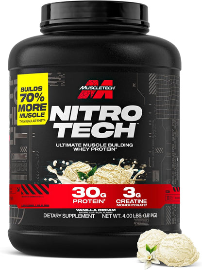 Muscletech_Whey_Protein_Powder_(Vanilla_Cream,_4_Pound)_-_Nitro-Tech_Ultimate_Muscle_Building_Formula_with_Whey_Protein_Isolate_-_30g_of_Protein,_3g_of_Creatine_&_6.8g_of_BCAA_-_Packaging_May_Vary