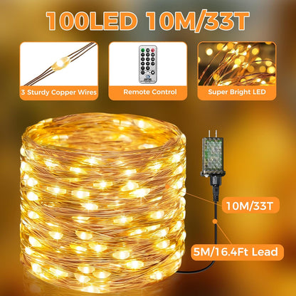 btfarm_Fairy_Lights_Plug_in_with_Remote,_33FT_100_LED_Outdoor_Twinkle_Lights_Waterproof_with_Timer,_8_Modes_Indoor_String_Lights_for_Bedroom_Patio_Garden_Wedding_Christmas_Decoration,_Warm_White