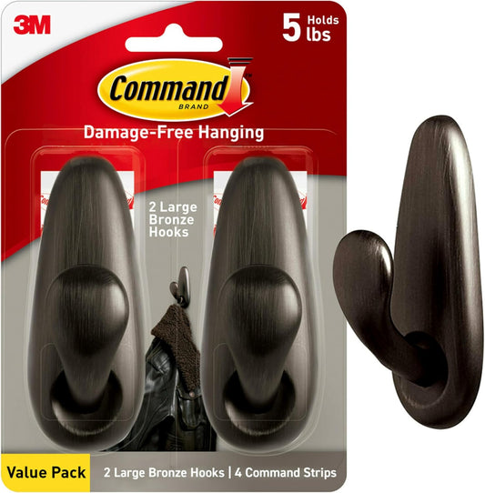 Command_5_lb_Large_Oil_Rubbed_Bronze_Metal_Hooks,_2_Coat_Hooks_and_4_Strips,_Damage-Free_Hanging_with_Adhesive,_Forever_Classic_Great_for_Christmas_Decorations