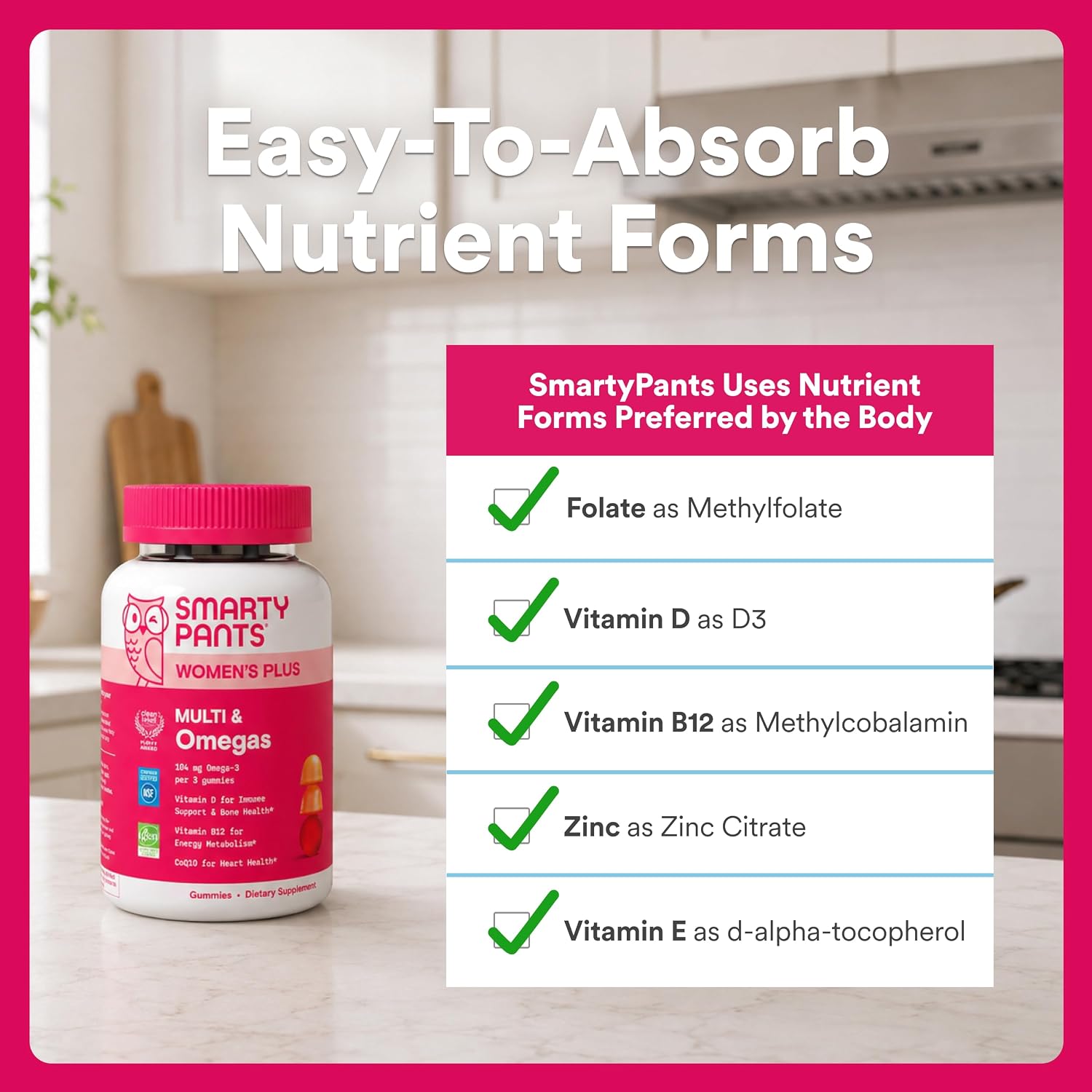 SmartyPants_Women's_Multivitamin_Gummies,_Omega_3_DHA/EPA,_Methylfolate,_CoQ10,_Vitamin_D3,_C,_B12,_B6,_A,_K,_Zinc,_Three_Fruit_Flavors,_90_Count_(30_Day_Supply)