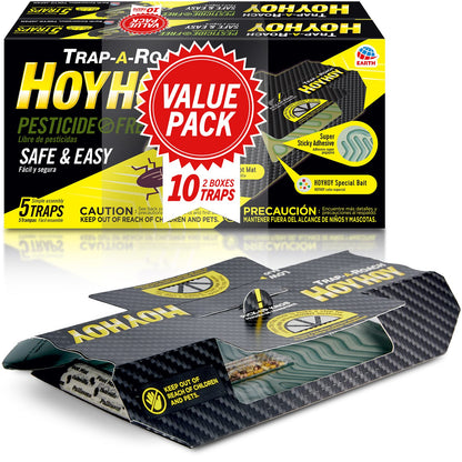 HOY HOY Trap A Roach - 10 Traps [2 Pack] Baited Glue Traps, Great for Home with Kids &amp;amp; Pets Indoor, Sticky Pest Control Trap, Roach Killer, Made in Japan