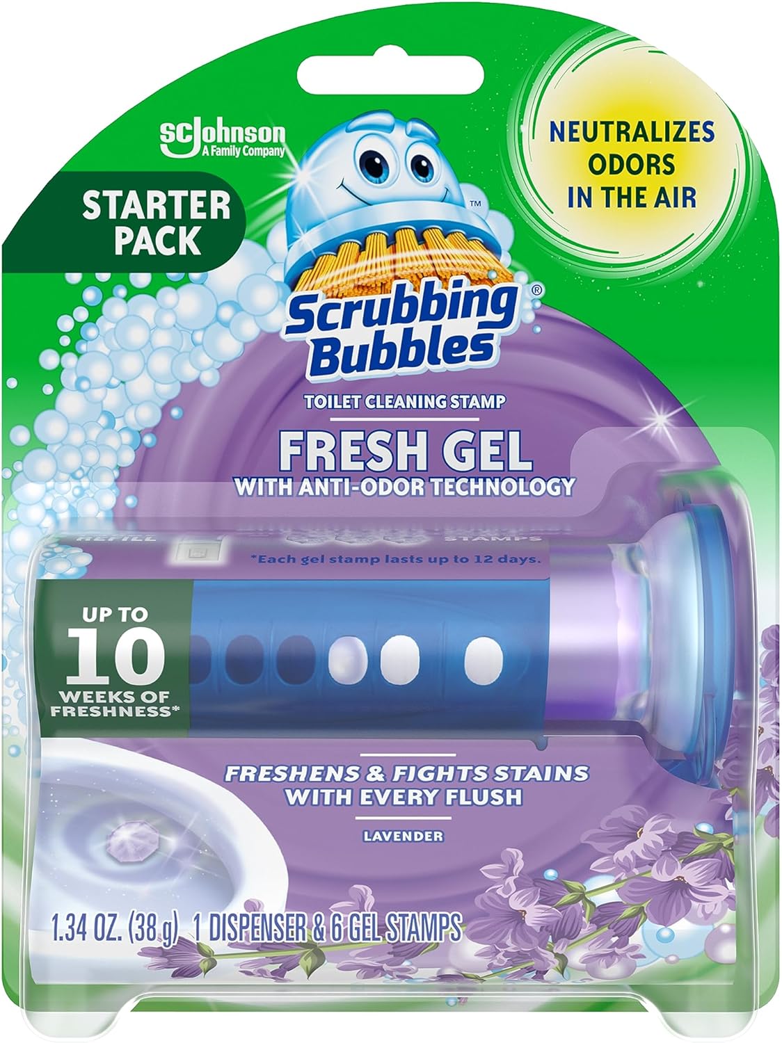 Scrubbing_Bubbles_Fresh_Gel_Toilet_Bowl_Cleaning_Stamps,_Helps_Keep_Toilet_Clean_and_Helps_Prevent_Limescale_&_Rings,_Lavender_Scent,_1_Dispenser_with_6_Fresh_Gel_Stamps