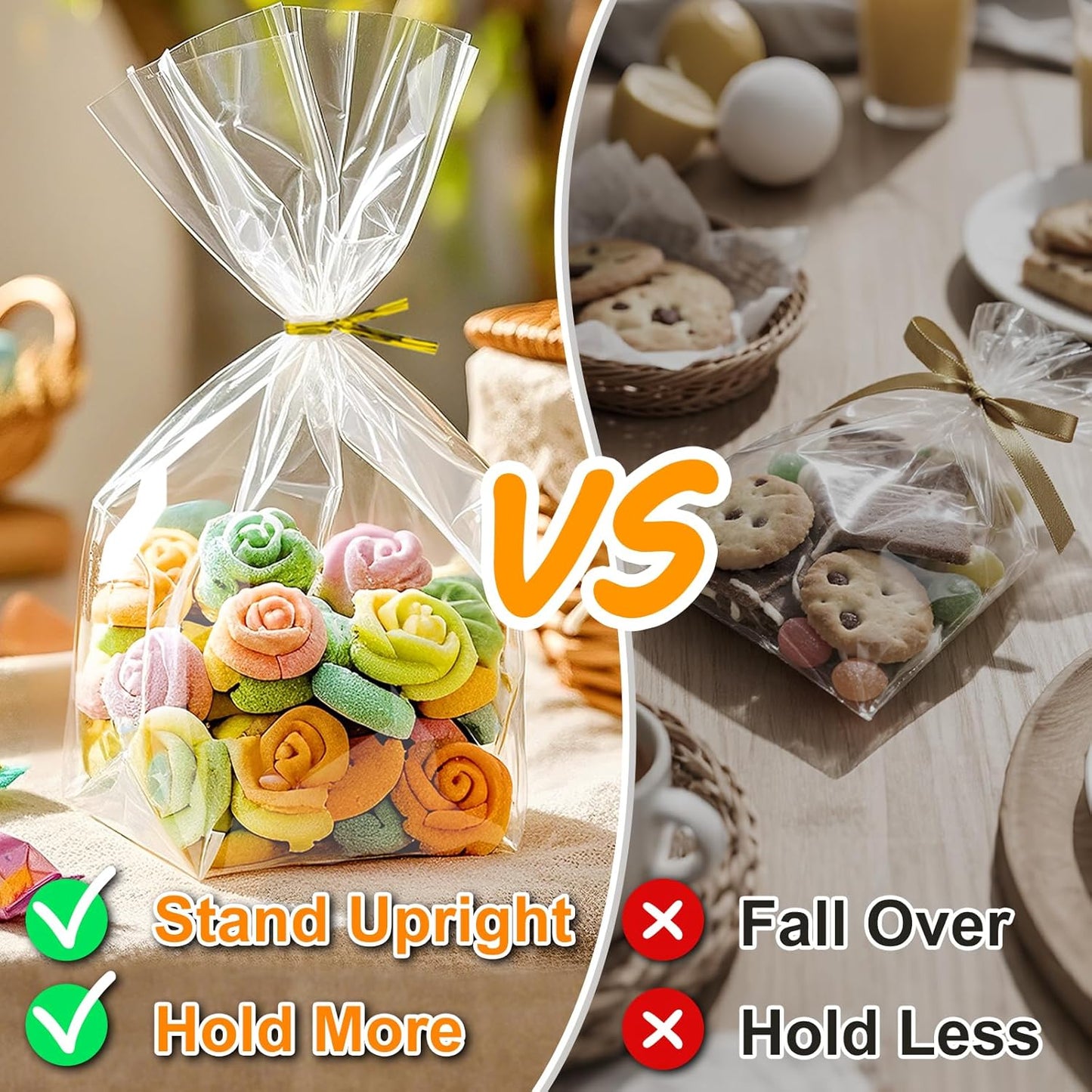 PigPotParty_Cellophane_Treat_Bags_6"x9",_50_Pack_Clear_Goodie_Bags,_2.4"_Bottom_Gusset_for_Stand-Up_Display,_Small_Plastic_Gift_Wrap_for_Cookies,_Candy,_Party_Favors,_Popcorn,_Includes_50_Gold_Ties