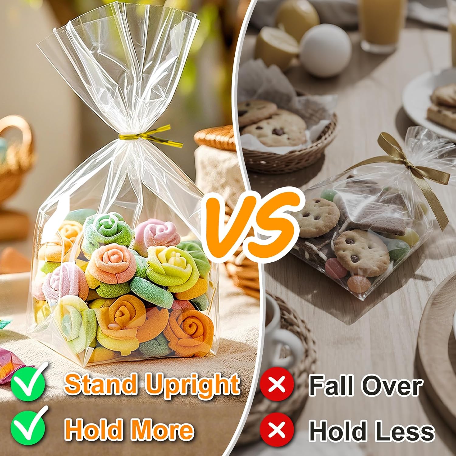 PigPotParty_Cellophane_Treat_Bags_6"x9",_50_Pack_Clear_Goodie_Bags,_2.4"_Bottom_Gusset_for_Stand-Up_Display,_Small_Plastic_Gift_Wrap_for_Cookies,_Candy,_Party_Favors,_Popcorn,_Includes_50_Gold_Ties