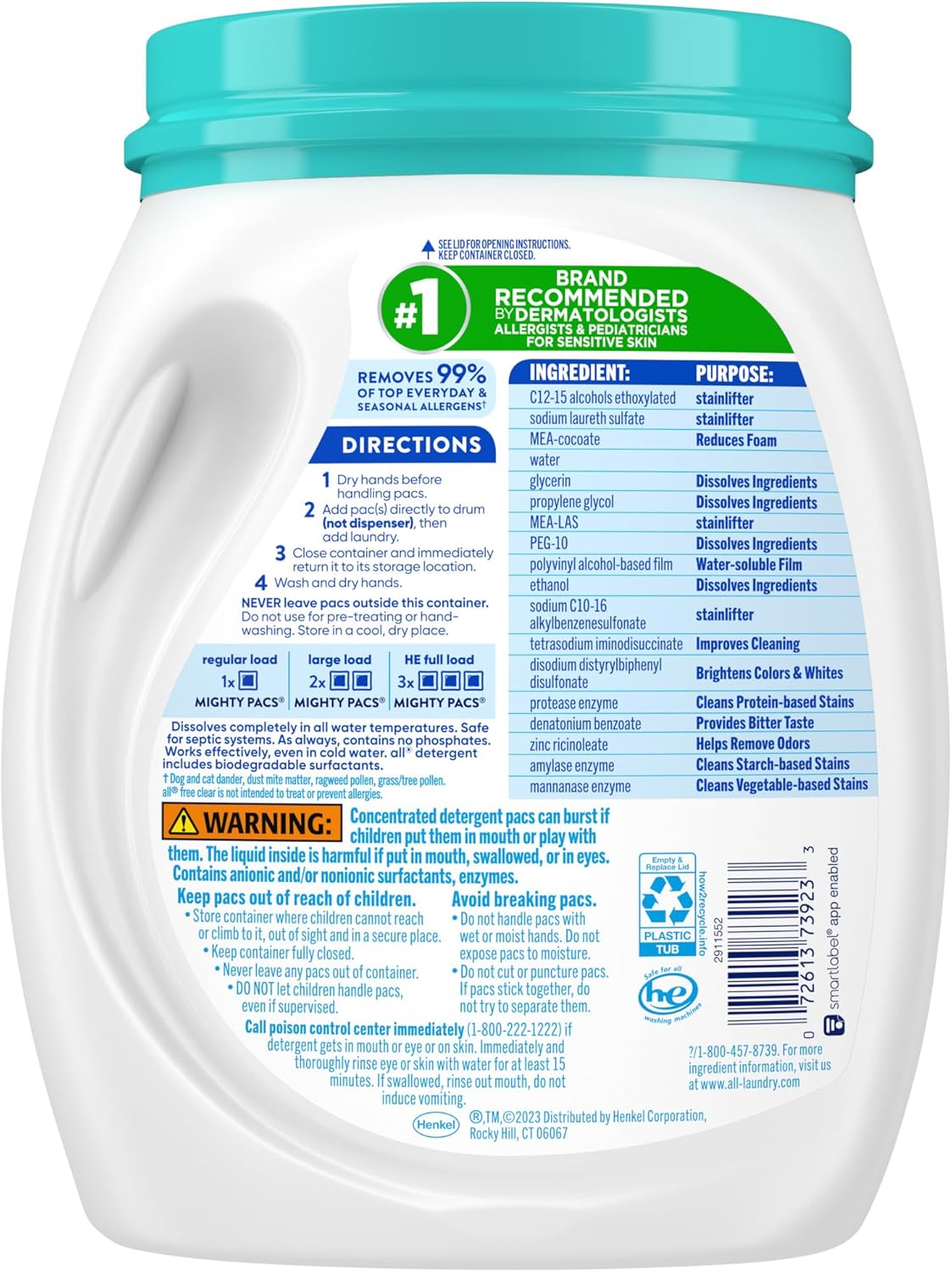All_Mighty_Pacs_Laundry_Detergent_Free_Clear_Odor_Relief,_Tub,_56_Count