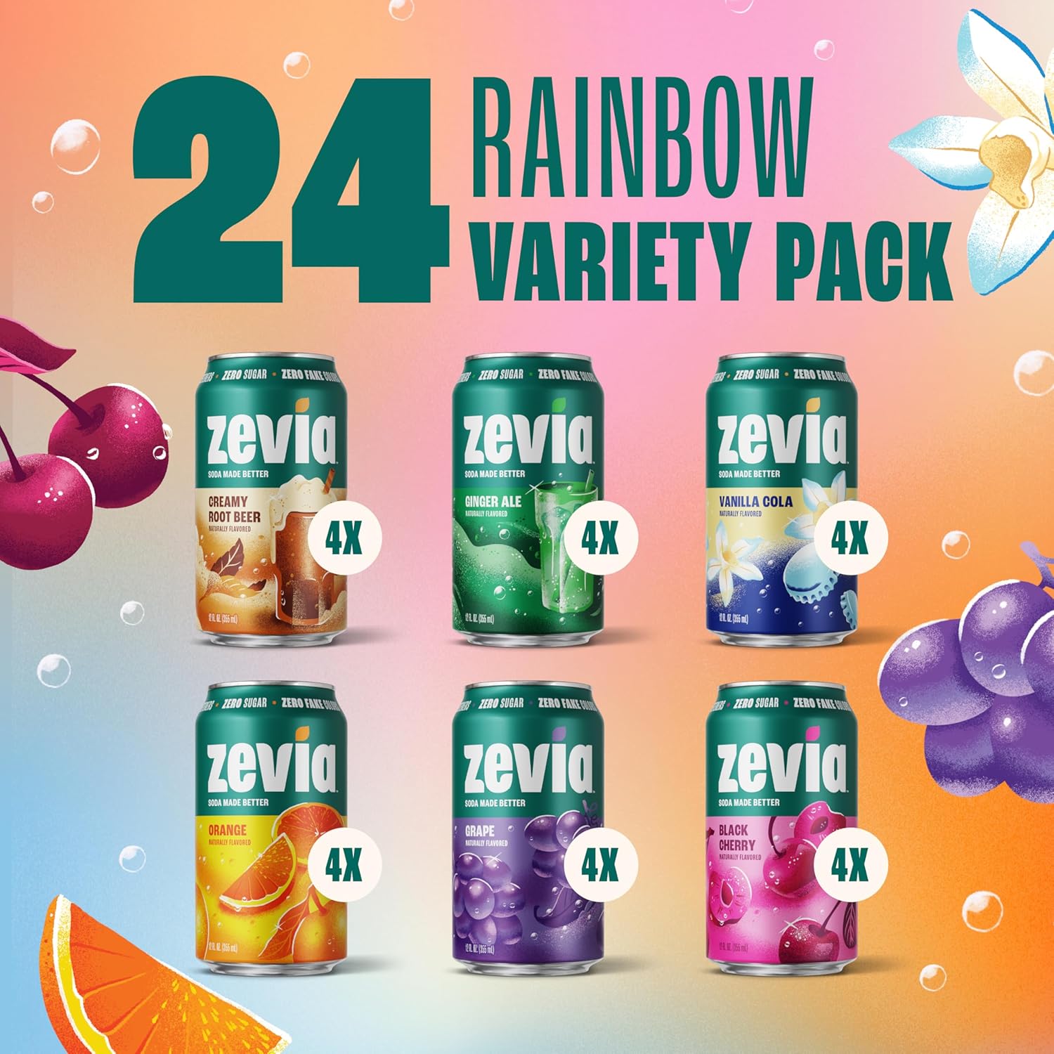 Zevia_Zero_Sugar_Soda,_Rainbow_Variety_Pack,_12_oz_Cans_(24-Pack)_–_Naturally_Sweetened,_Non-GMO_Project_Verified,_Gluten-Free,_Vegan