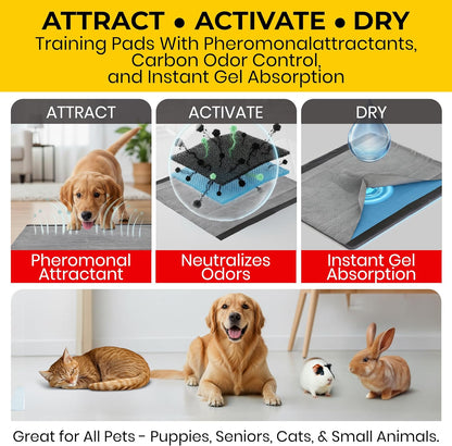 Glad_for_Pets_Black_Charcoal_Puppy_Pads_-_6-Layer_Leak-Proof_Construction,_Activated_Carbon_Odor_Control,_Pheromone_Attractant_-_Disposable_Dog_Pee_Pads_for_Potty_Training,_23_x_23_in,_100_Count