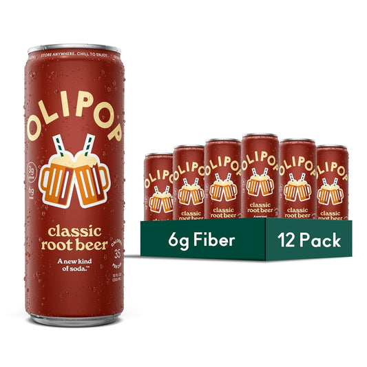 OLIPOP_Prebiotic_Soda_Pop,_Classic_Root_Beer,_Pantry_Pack_Packed_with_Prebiotics,_Fiber,_and_Botanicals,_Gluten_Free,_GMO_Free,_12oz_Skinny_(12-Cans)