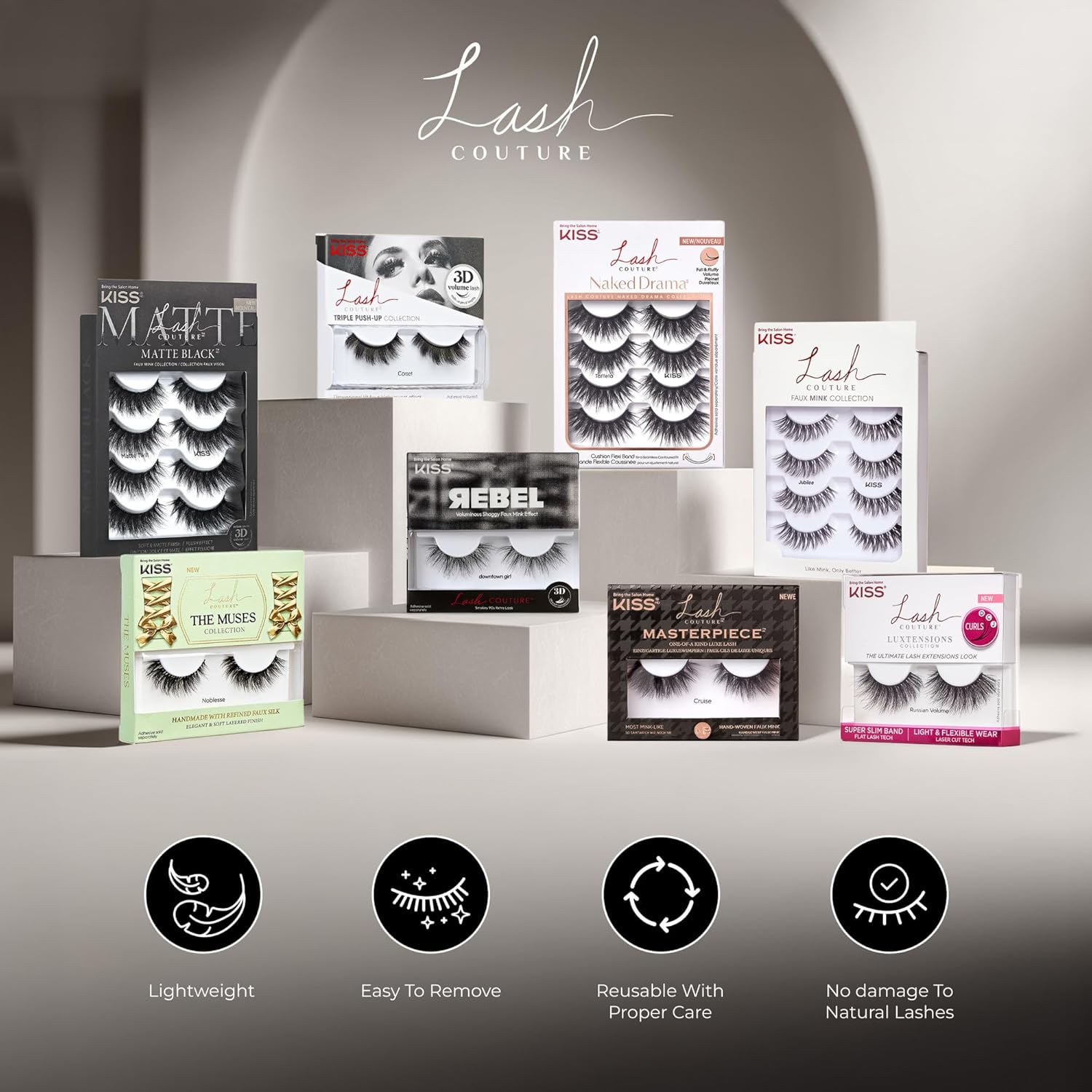 KISS_Lash_Couture_Faux_Mink_False_Eyelashes_Multipack,_‘Little_Black_Dress’,_12mm,_Multiple_Lengths,_Reusable,_Cruelty_Free,_Vegan,_Exclusive_knot-free_lash_band,_4_Pairs
