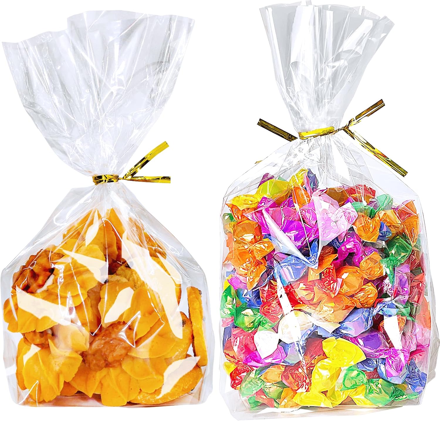 PigPotParty_Cellophane_Treat_Bags_6"x9",_50_Pack_Clear_Goodie_Bags,_2.4"_Bottom_Gusset_for_Stand-Up_Display,_Small_Plastic_Gift_Wrap_for_Cookies,_Candy,_Party_Favors,_Popcorn,_Includes_50_Gold_Ties
